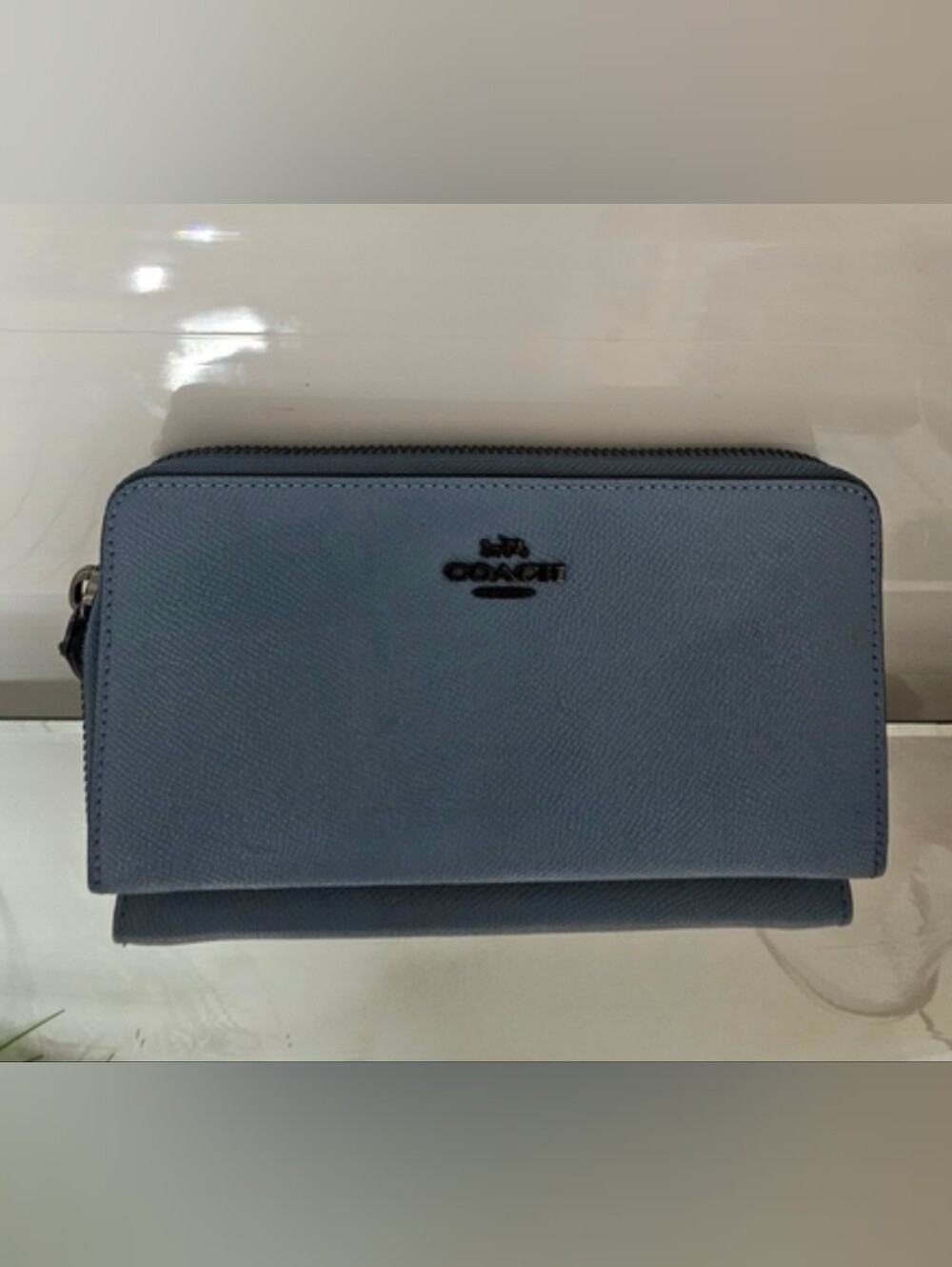 Coach Light Slate Blue Leather Zip Around Wallet Excellent Condition